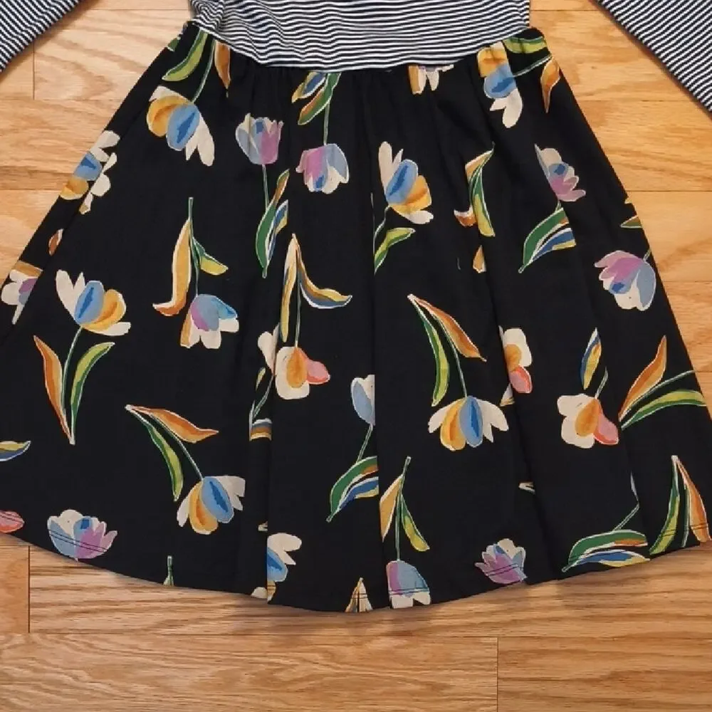 Tea Collection, Scoop Neck Stripes & Floral Twirl Skirt Girls Dress, Size 12 EUC
